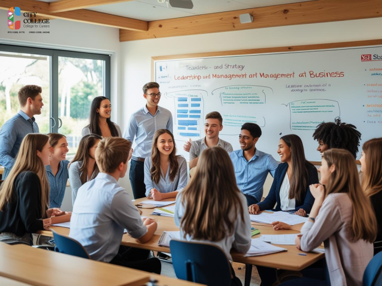 Students in leadership and management training at City College Perth.