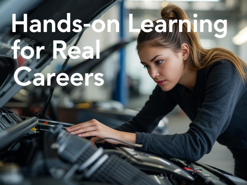 Automotive student gaining practical experience at City College Perth workshop.