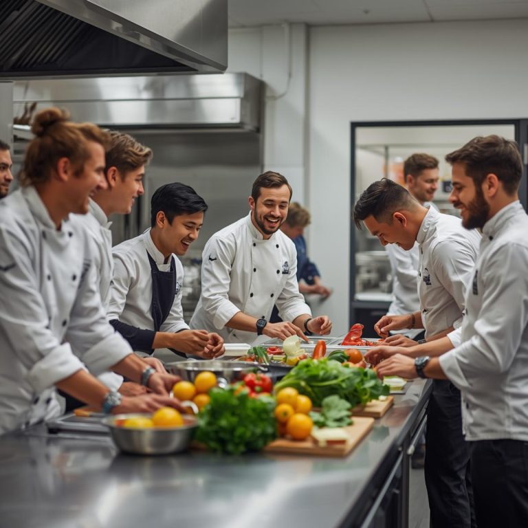 International hospitality students in commercial cookery class at City College Perth