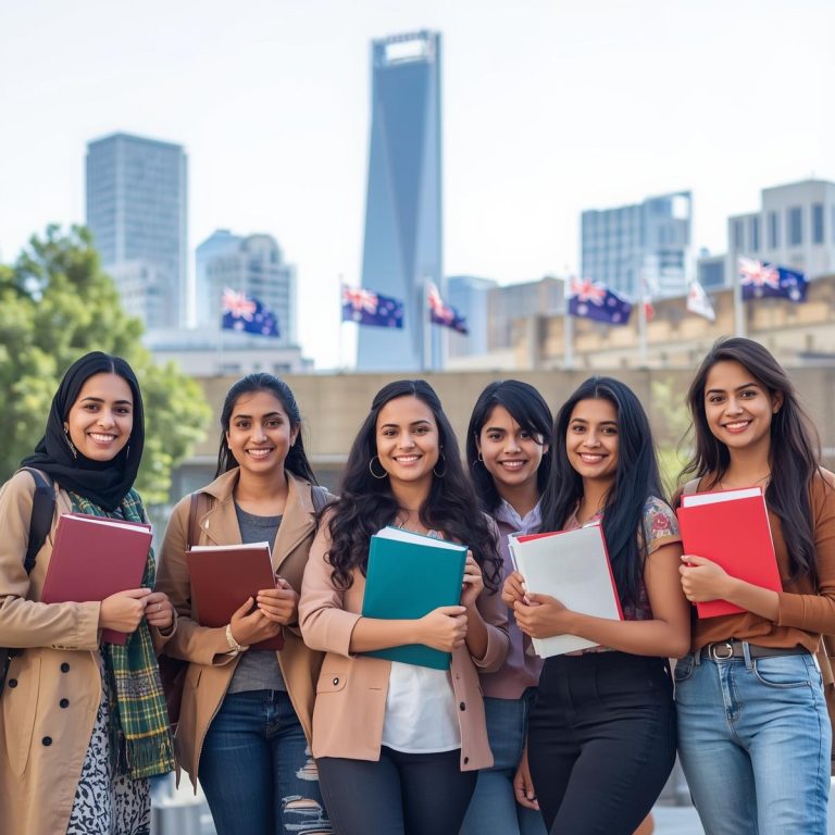 International students at City College Perth in front of the campus building