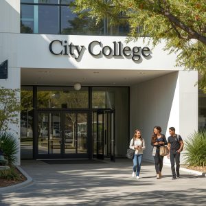 City College Perth building with a clean entrance, small modern campus.