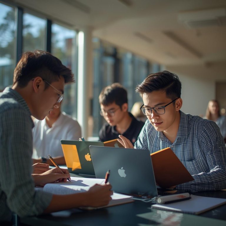 A realistic photo of international students studying on a college campus in Perth, Australia, ,