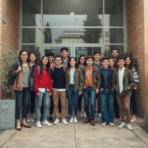 International students standing outside a college campus in Perth,