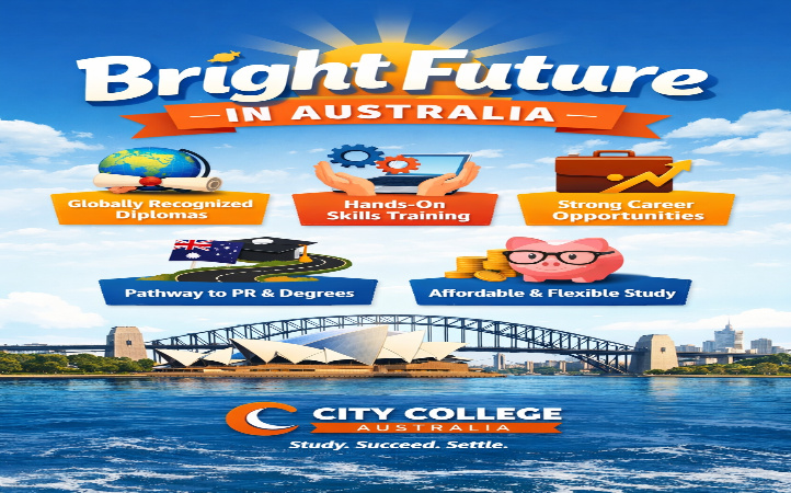 Bright Future in Australia infographic highlighting City College diploma courses and career opportunities